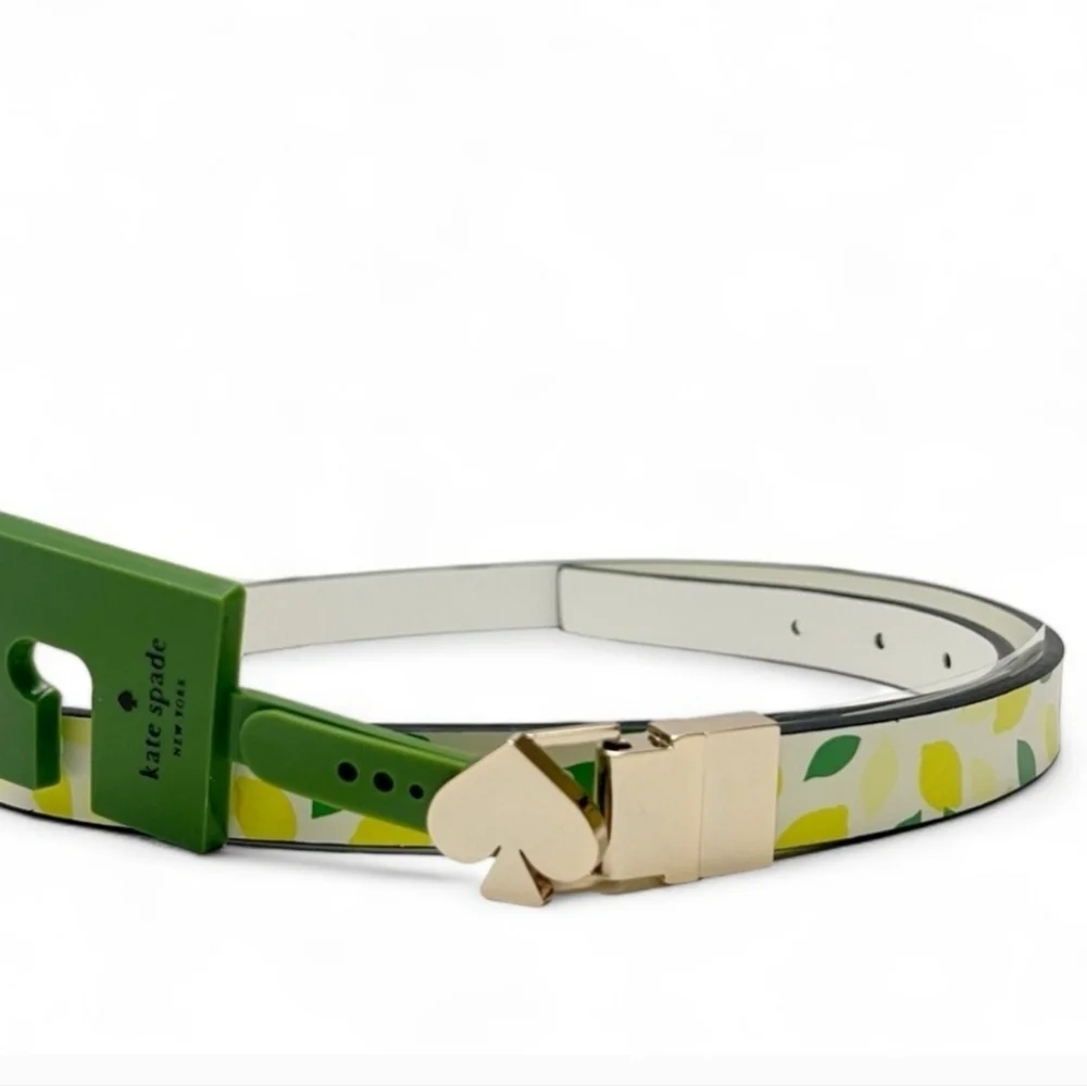 🍋▪️Kate Spade▪️ Lemon Print White Leather Reversible Waist Belt  size M 🔆🍋